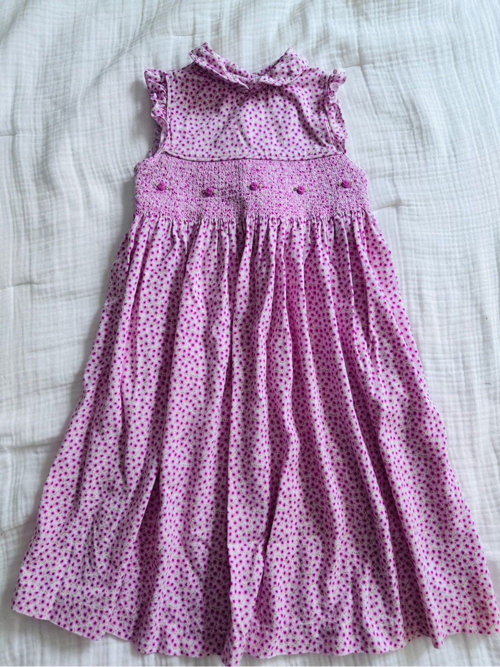 Laura Ashley Pink Pinwale Corduroy Floral Smocked Sundress